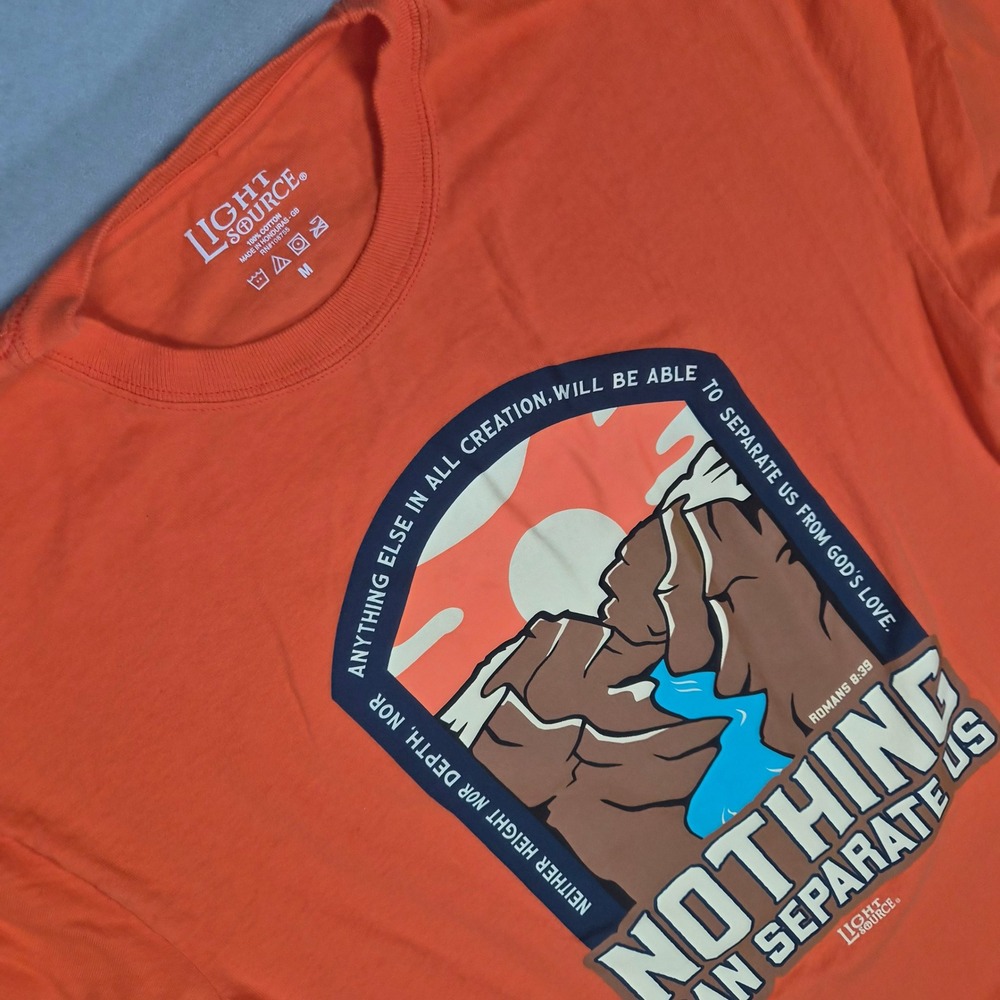 Light Source Mens Orange Romans 8:39 Christian Graphic T-Shirt Size Medium